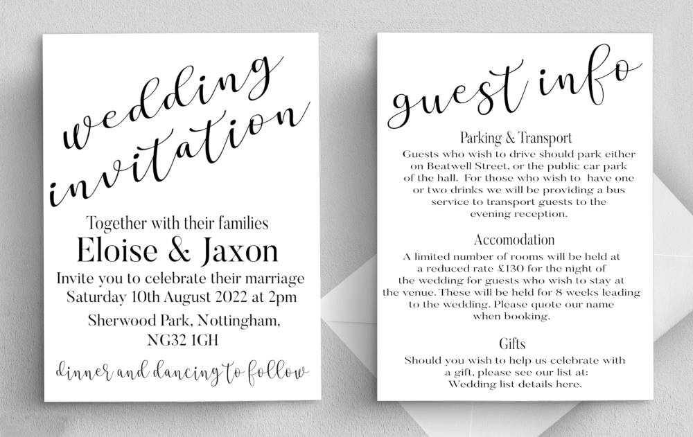 Wedding Invitation, Personalised Wedding Stationery